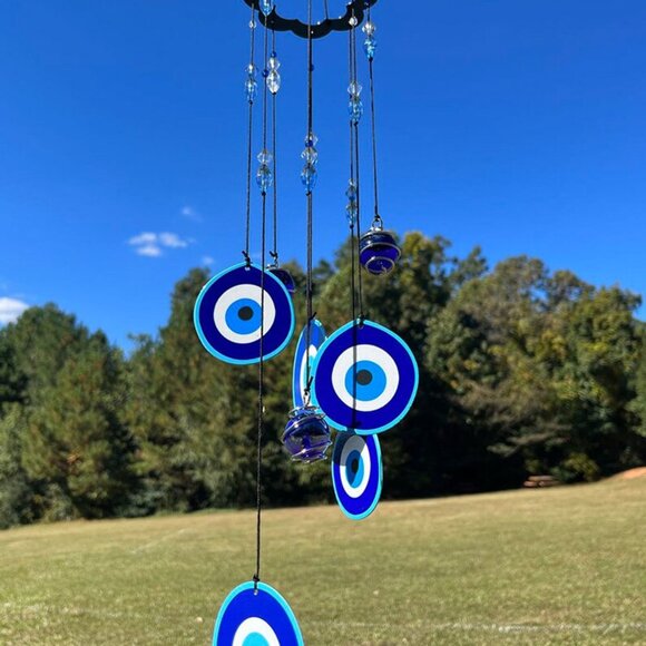 EVIL EYE Protection Symbol Hanging Beaded Metal Windchime Sun Wind Chime… - Picture 2 of 9